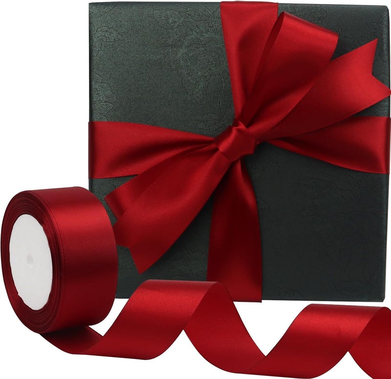 Riunbb Deep red Solid Satin Ribbon 1-1/2 Inch 25 Yards Solid Polyester Fabric Ribbon for Gift Wrapping Wedding Christmas Baby Shower Birthday Party Decoration Handmade Immortal Flower Craft - Image 5